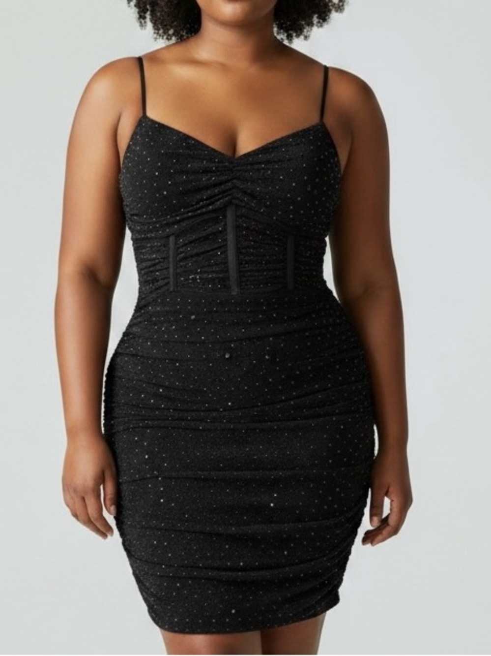 Windsor Black Rhinestone-Studded Spaghetti-Strap Mini Dress